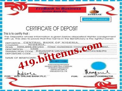 bank of america certificate of deposit Certificate Of