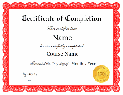 Certificate of completion template word