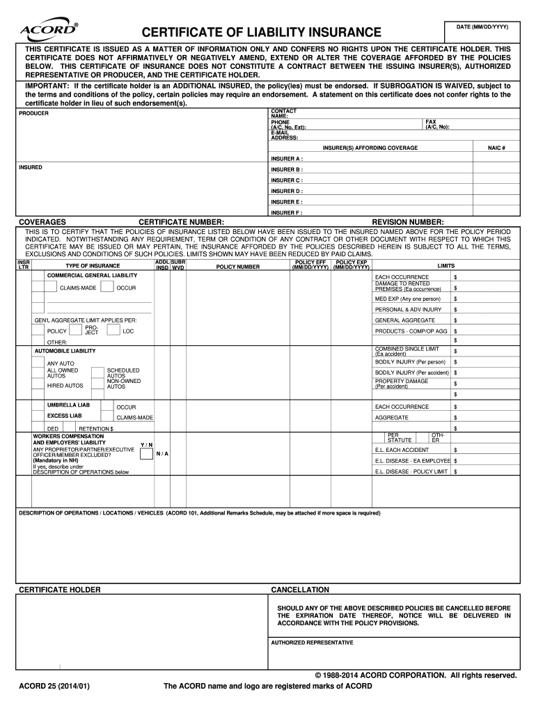 Free Certificate Of Insurance Template Sample With Examples