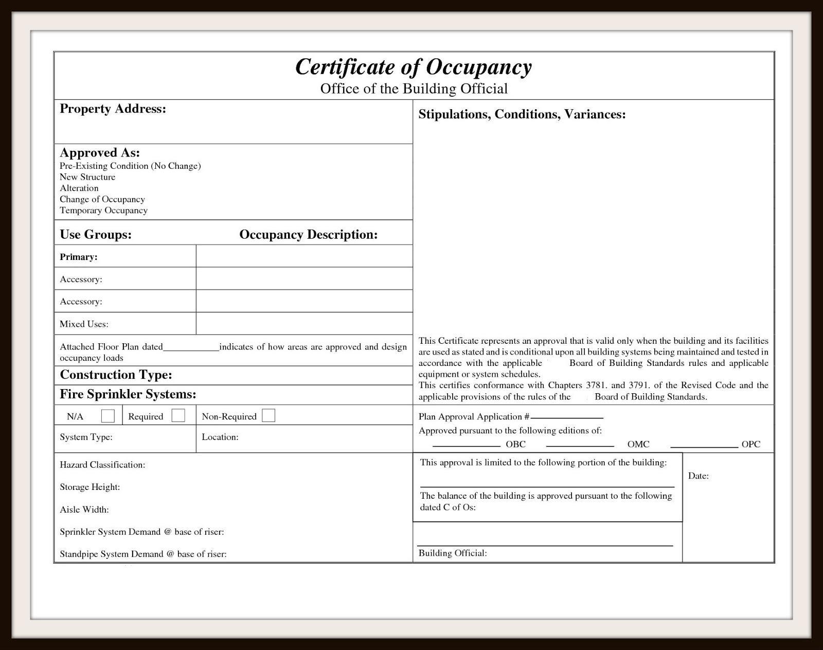 🥰Free Certificate of Occupancy Sample Templates & Example🥰 Within Certificate Of Inspection Template