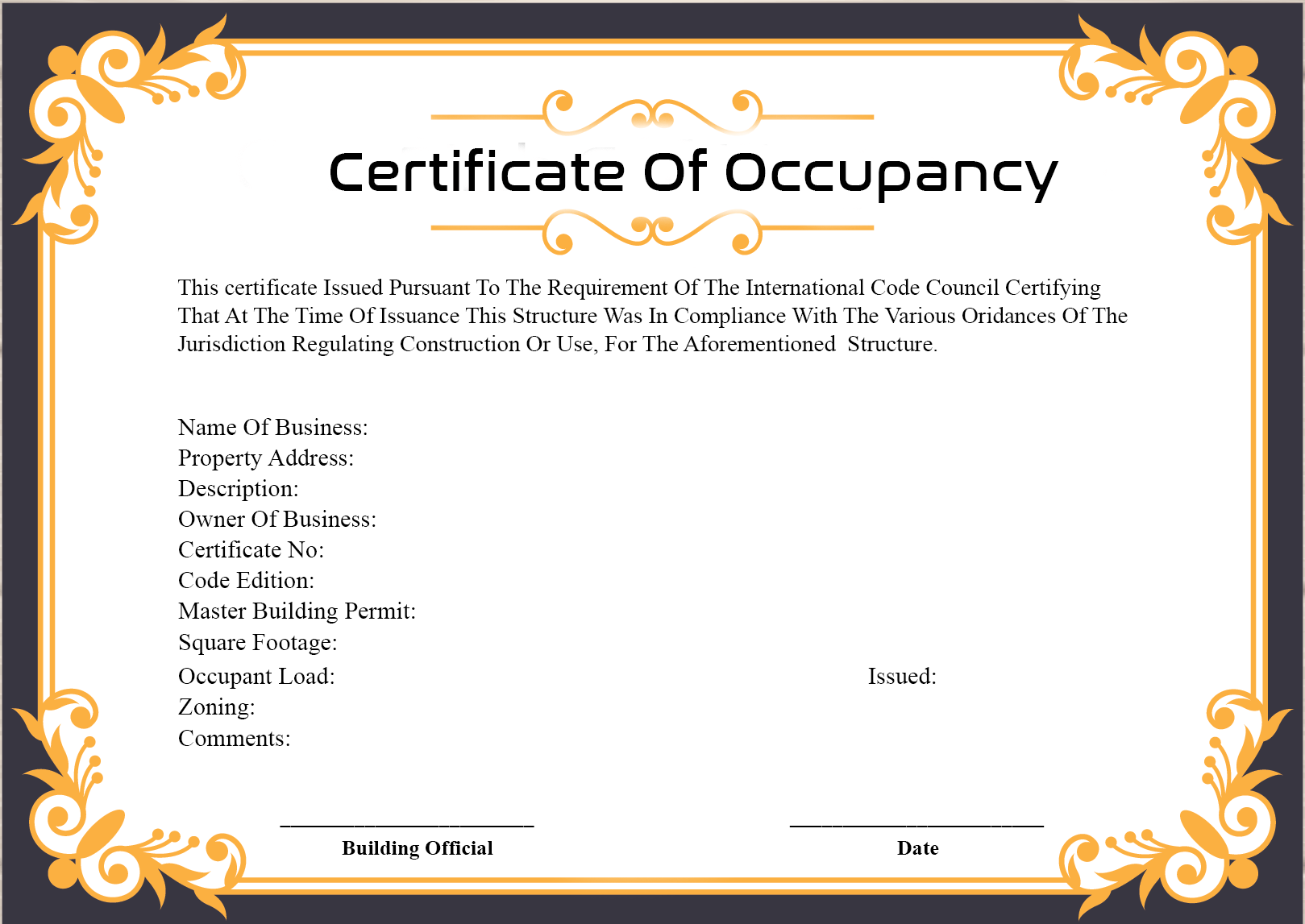 Certificate of Occupancy 