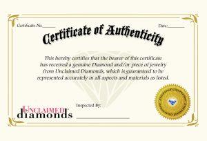 Certificate of Authenticity for Jewelry