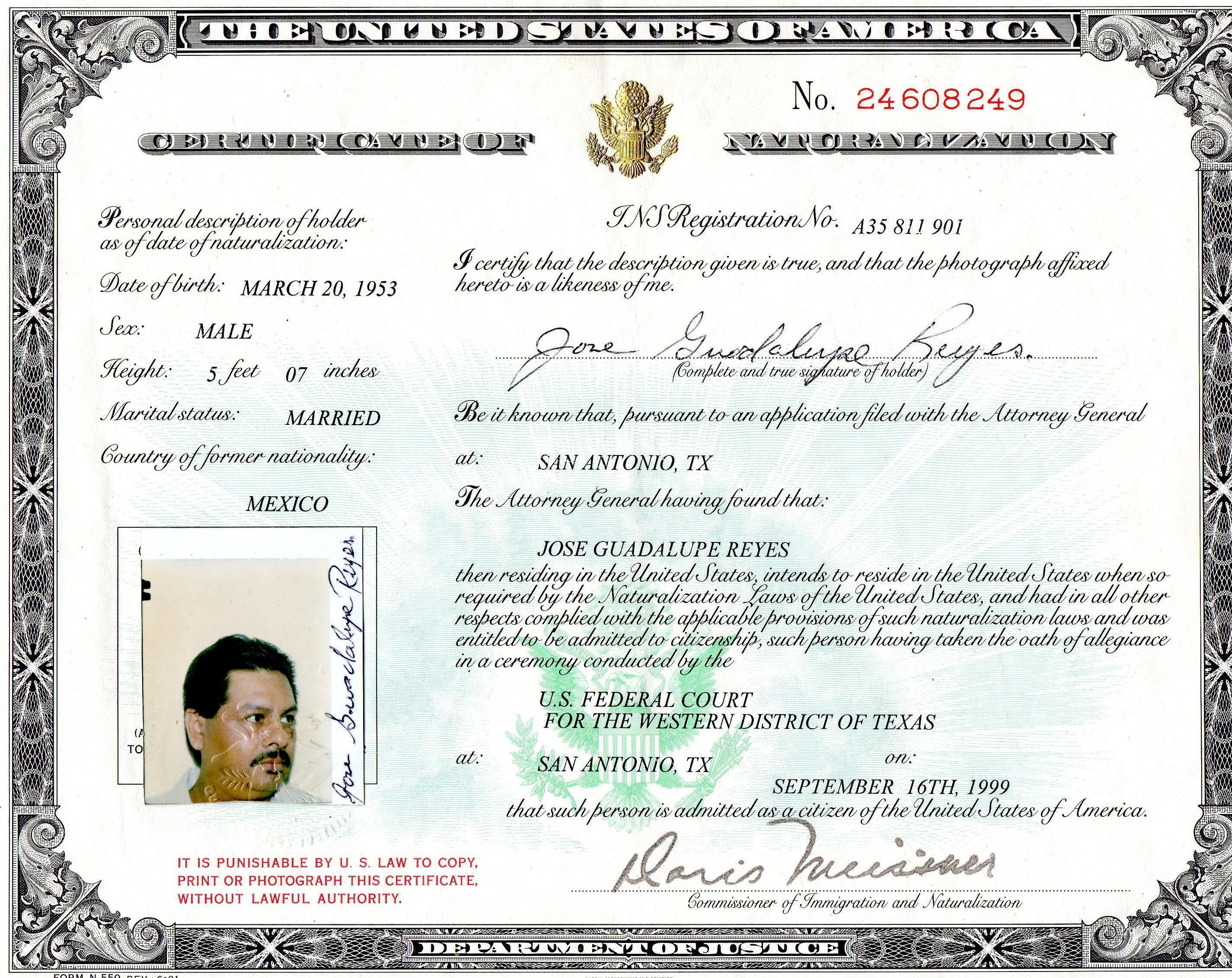 Certificate of Citizenship Copy