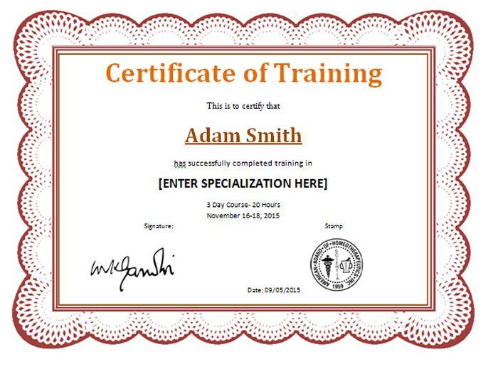 Certificate of Completion of Training