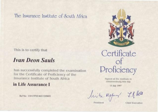  Certificate of Proficiency in Insurance