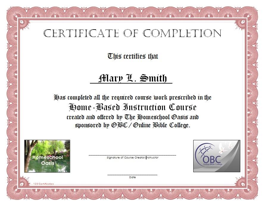 Certificate of completion template word