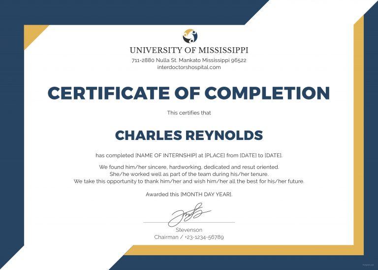 Certificate of Completion Free Template Samples and Examples