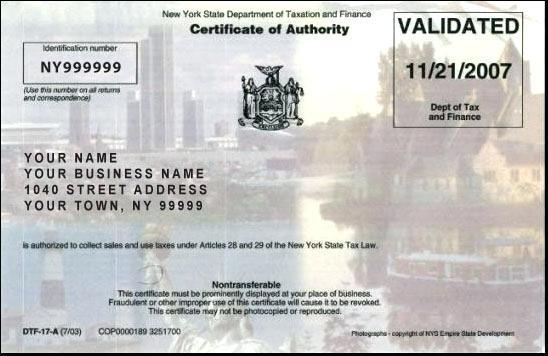 Certificate of Authority New York