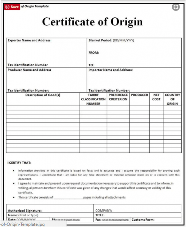 ?Free Printable Certificate of Origin Form Template [PDF,Word]?