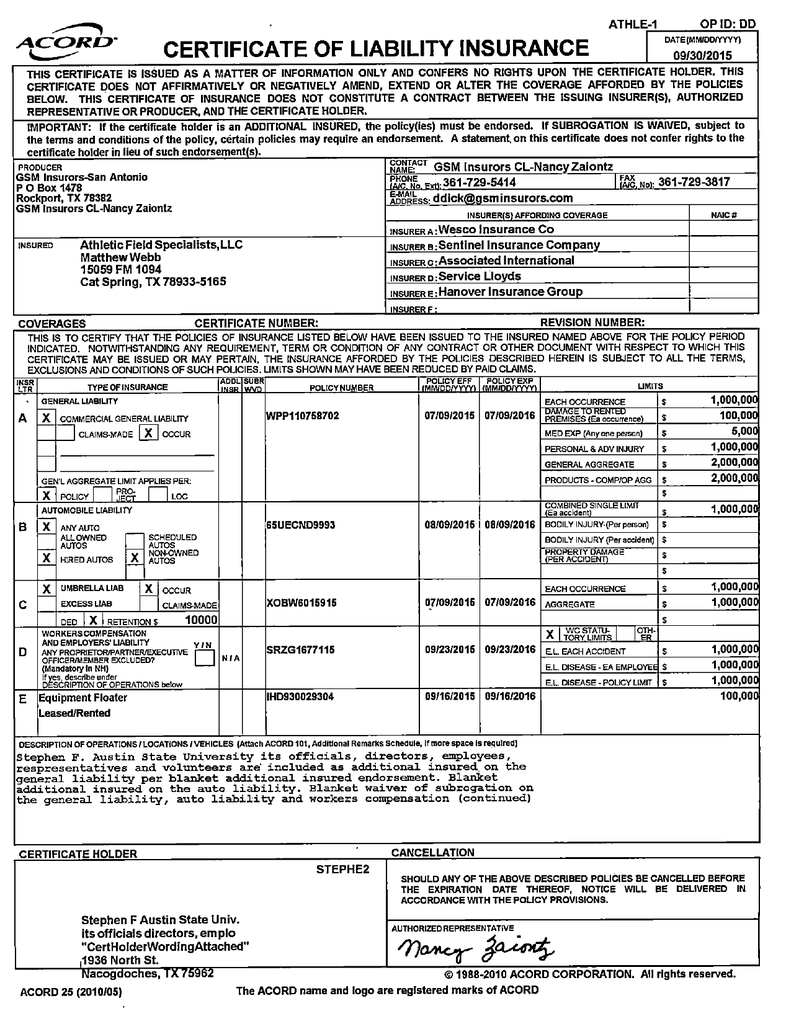 Waiver of Subrogation Wording on a Certificate of Insurance