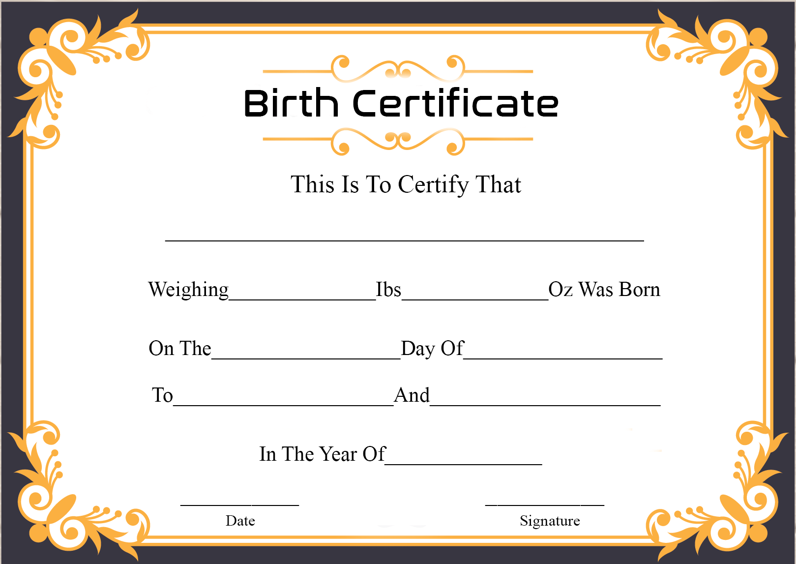 Certificate of Birth Sample