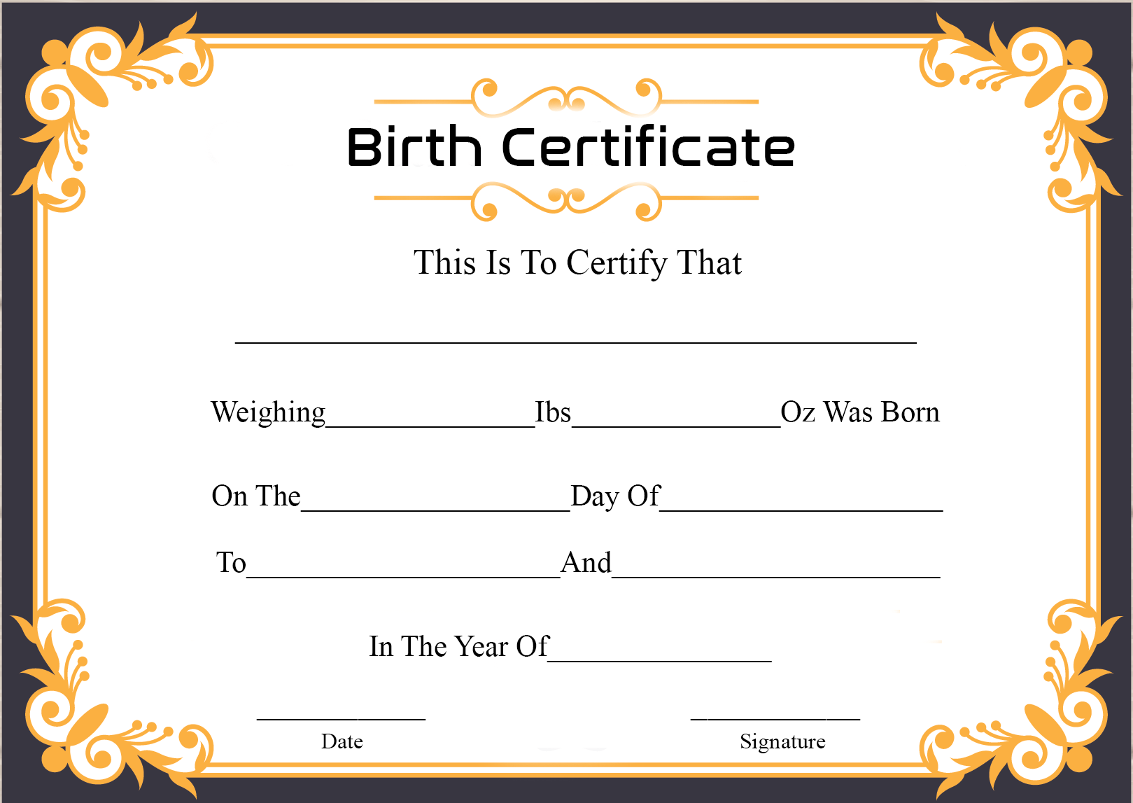 Free Printable Certificate Of Birth Sample Template