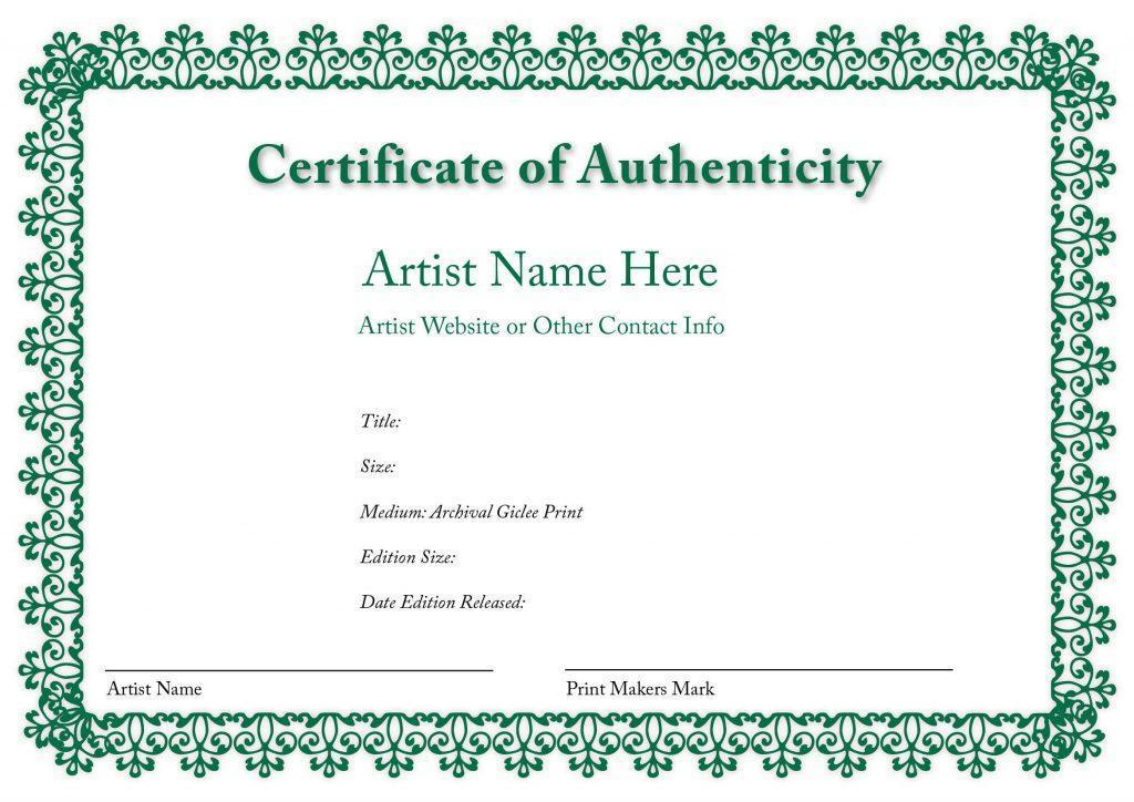 certificate of authenticity for Paintings