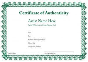 certificate of authenticity for Paintings