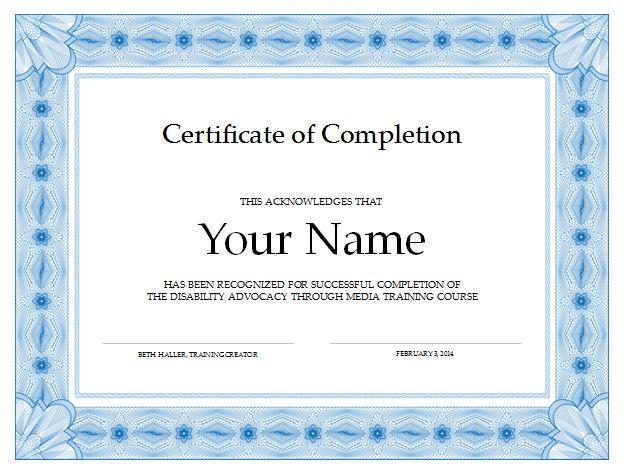 Certificate of completion template word