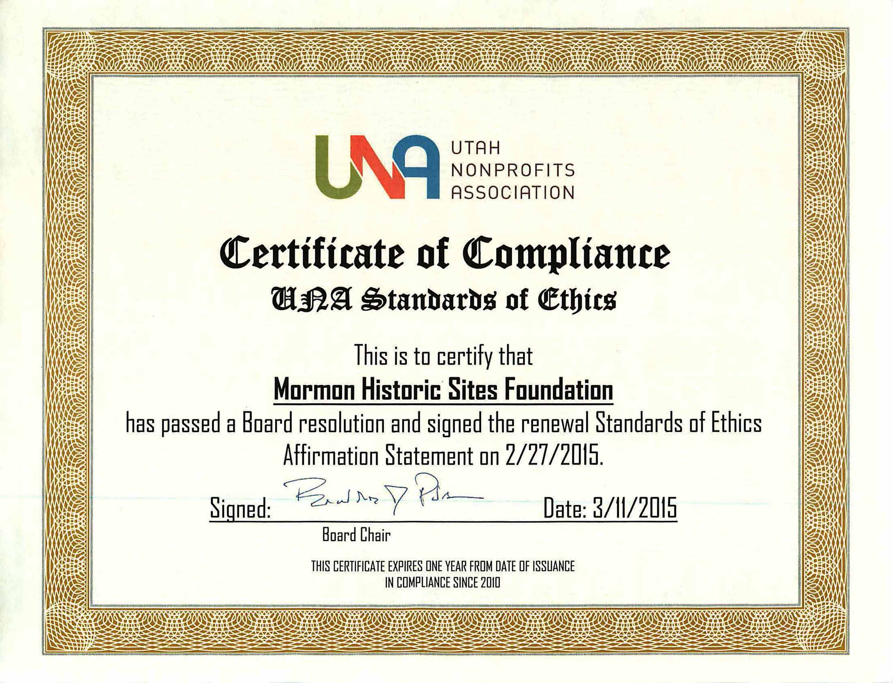 Certificate of compliance