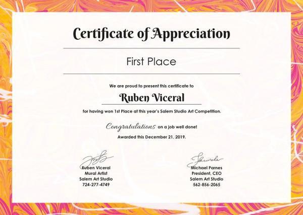 Certificate of appreciation