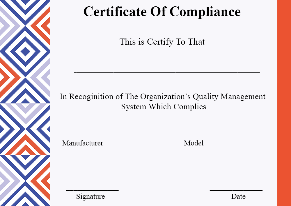 Certificate of Compliance Template