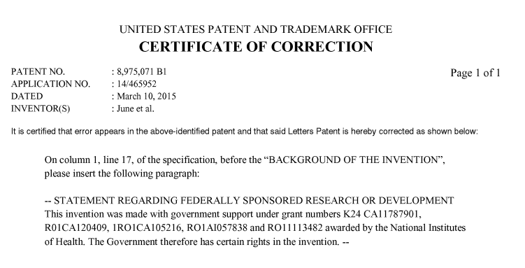 Certificate of Correction Patent