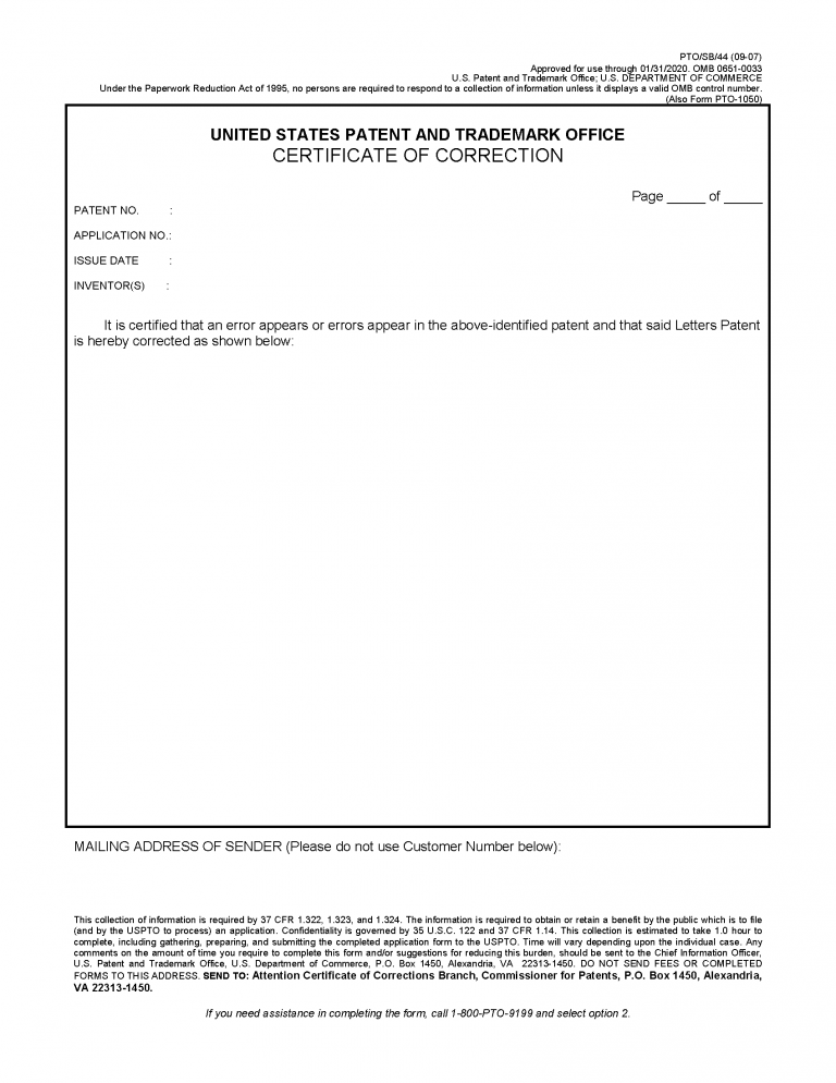 Certificate of Correction Sample Certificate Of