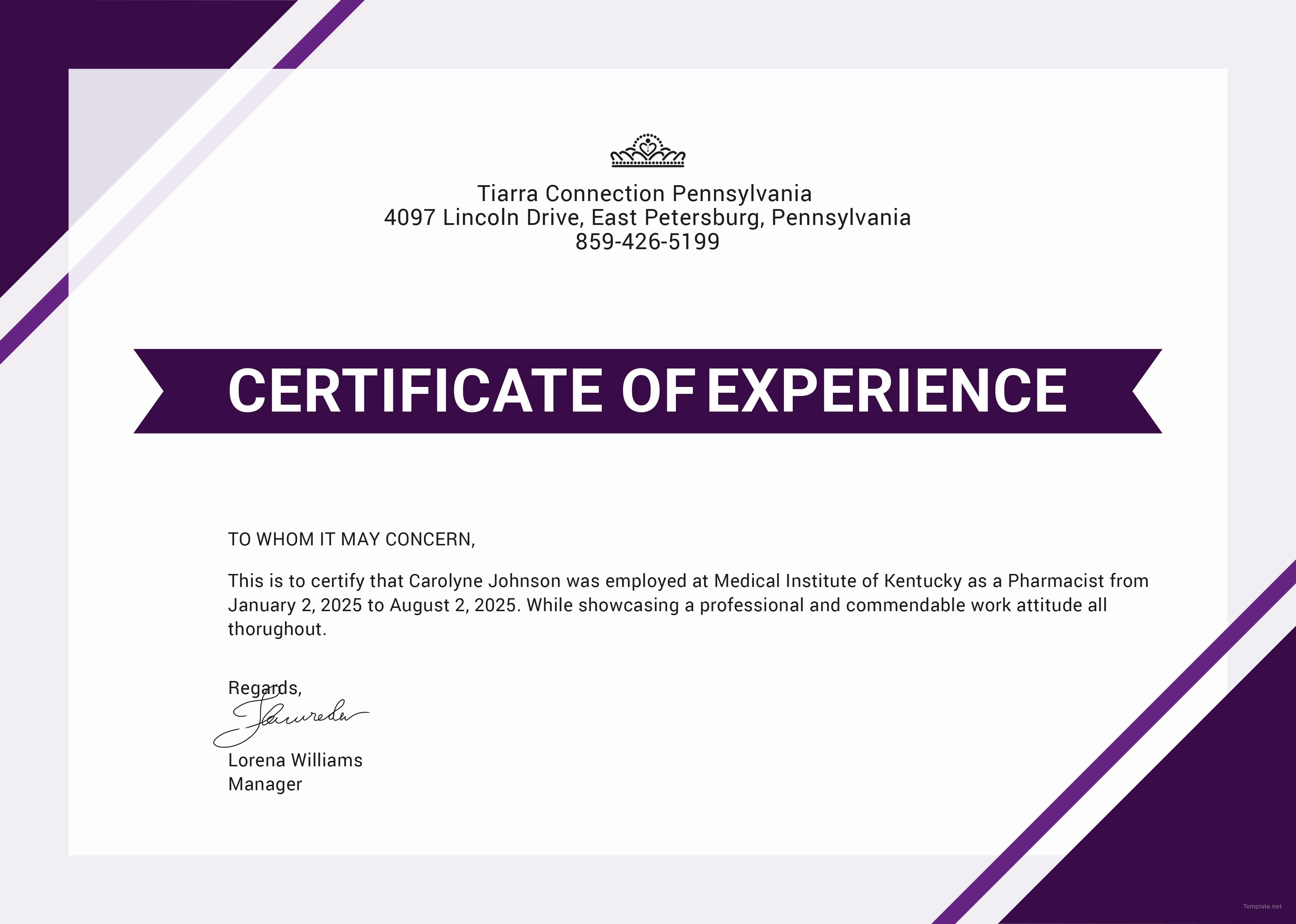 ❤️Free Printable Certificate of Experience Sample Template❤️ With Template Of Experience Certificate