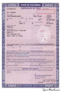 Certificate of Title for Car