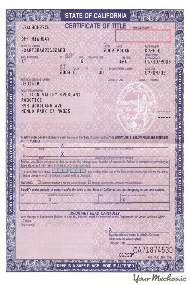 Certificate of Title for Car