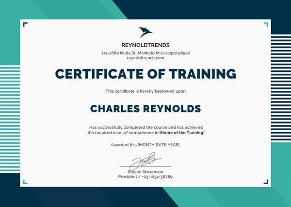 Certificate of training