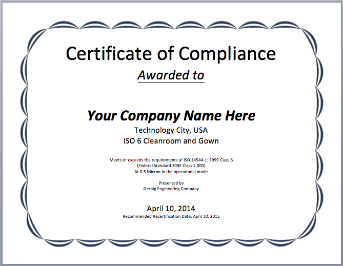 Certificate of Compliance Template