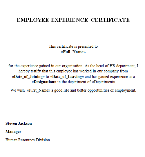 What is Certificate of Experience