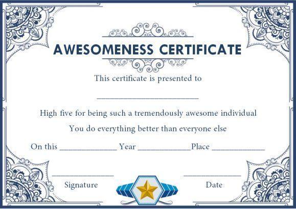 Free Printable Certificate Of Awesomeness