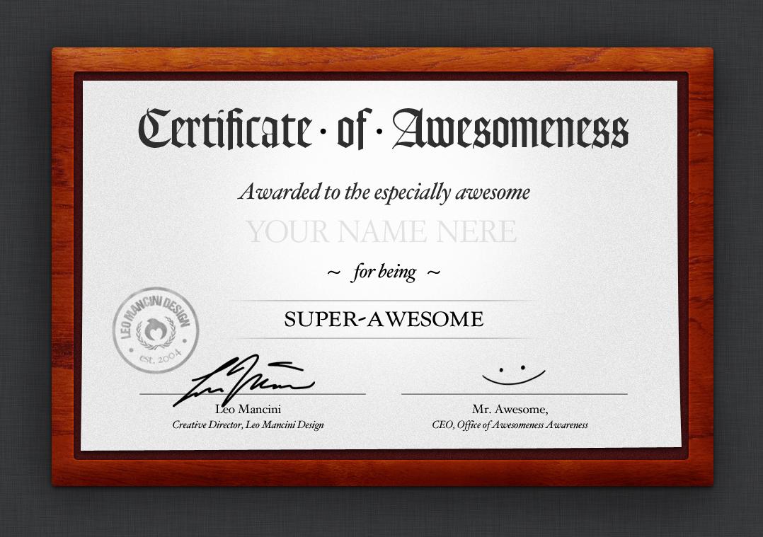 Certificate of Awesomeness Sample