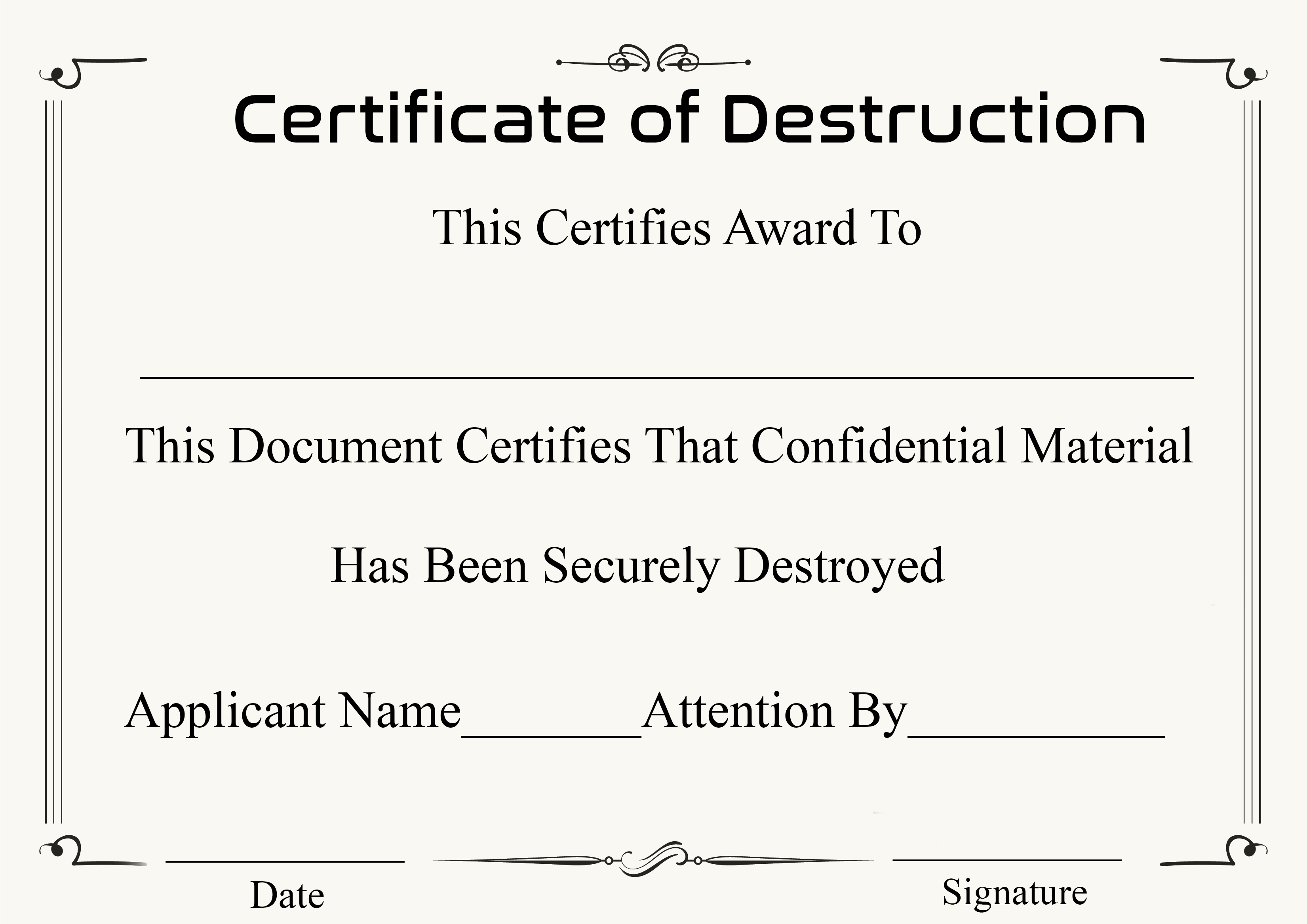 Certificate of Destruction Template