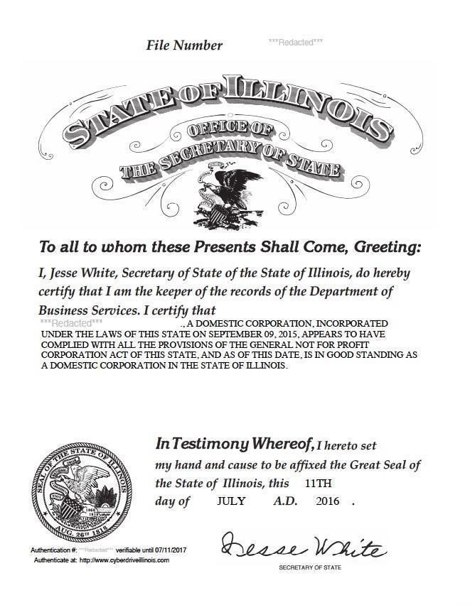 Certificate of good standing Illinois