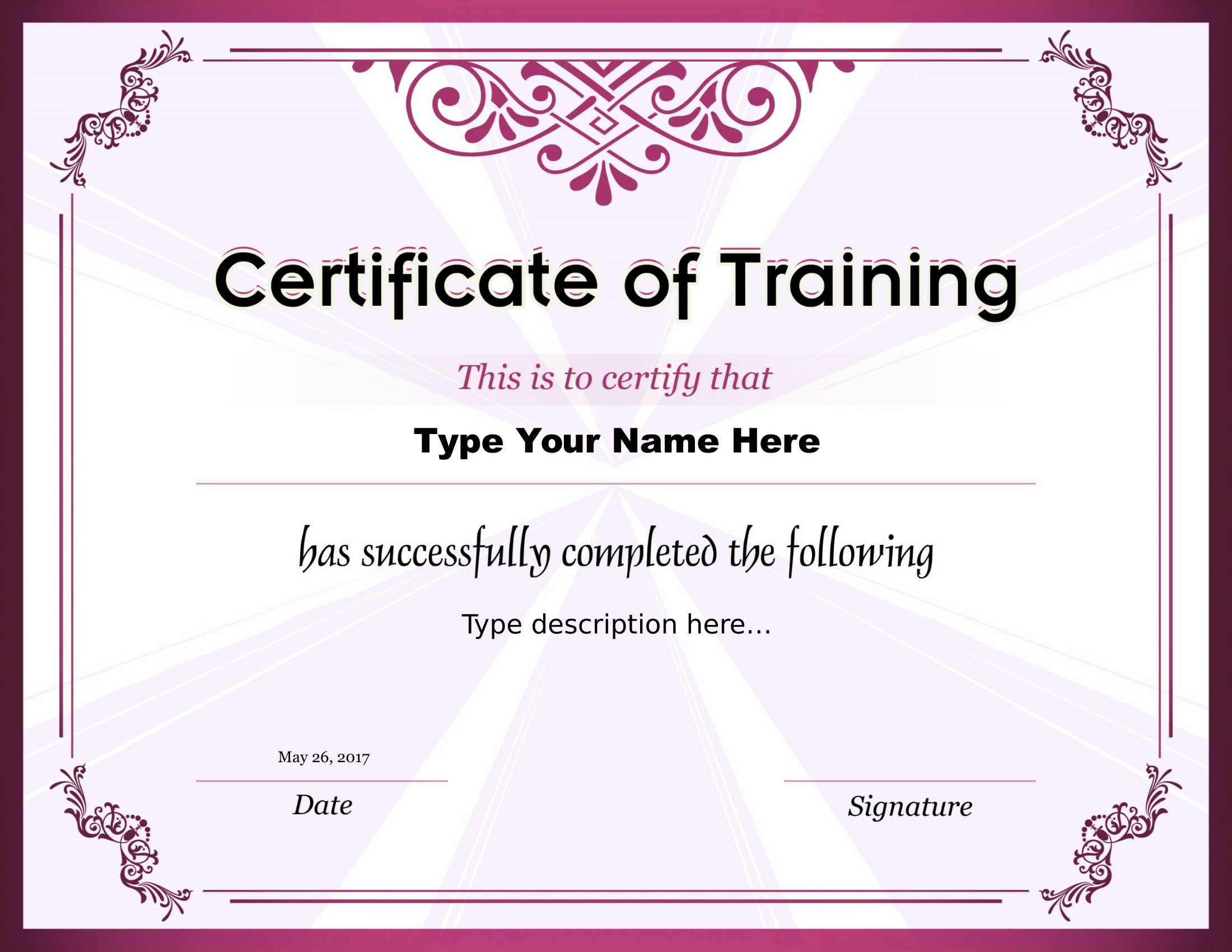 Certificate of Training Sample