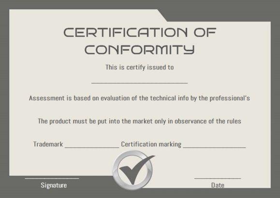 Certificate of conformity