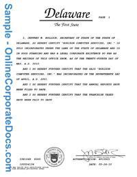 Certificate of good standing Delaware