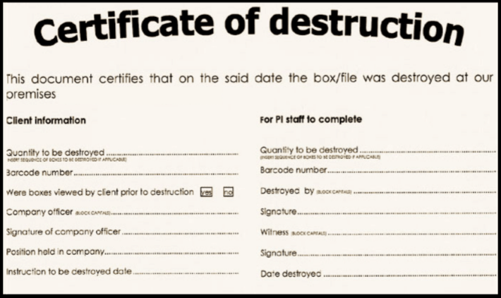 Certificate of Destruction