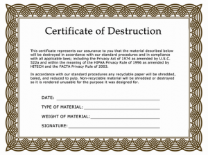Certificate of Destruction Sample