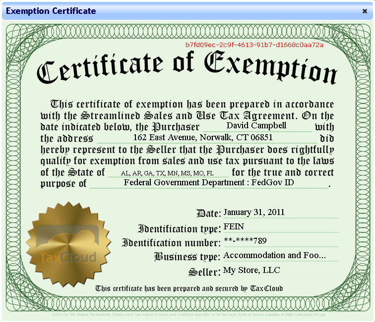 Certificate of exemption Sample