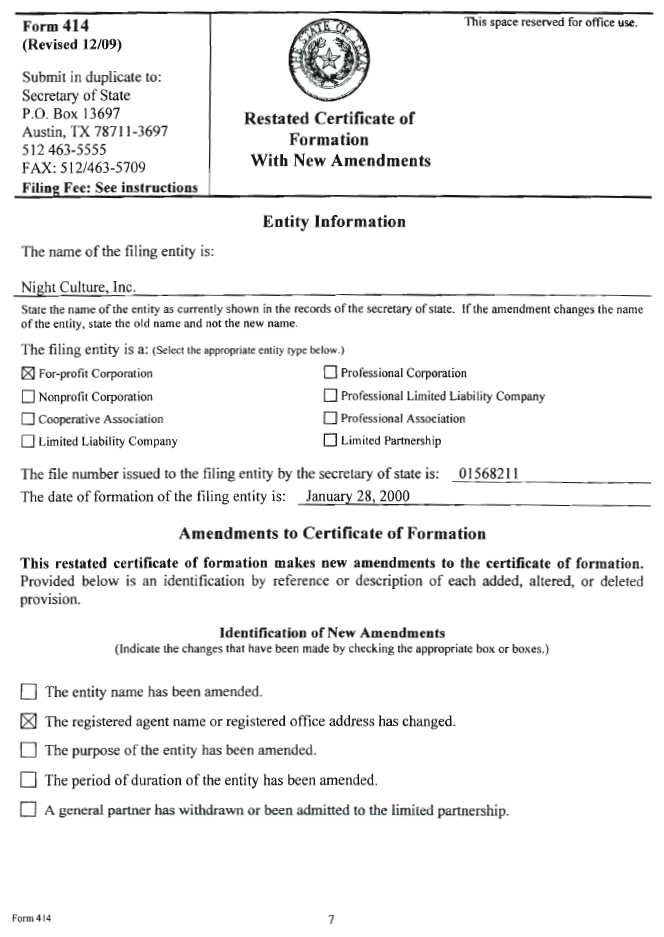 Certificate of Formation Sample