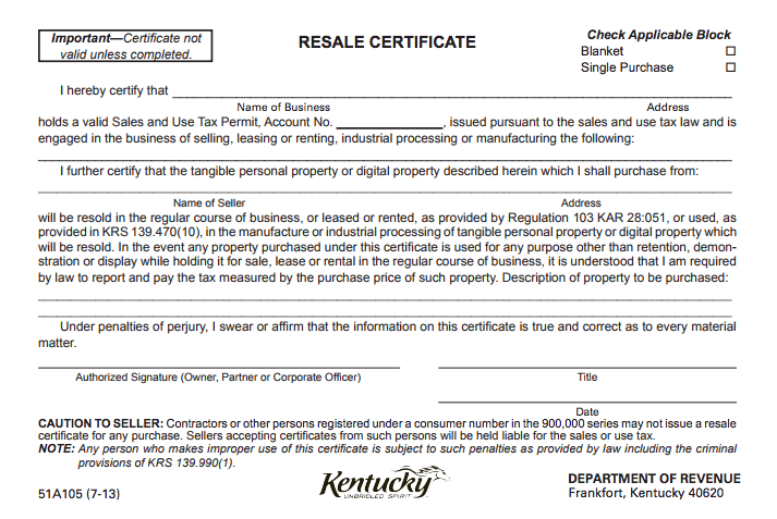 Certificate of Resale Illinois