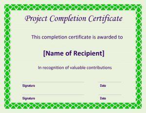 Certificate of Project Completion