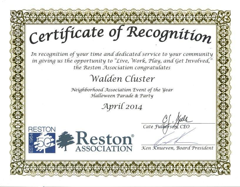 Certificate of recognition