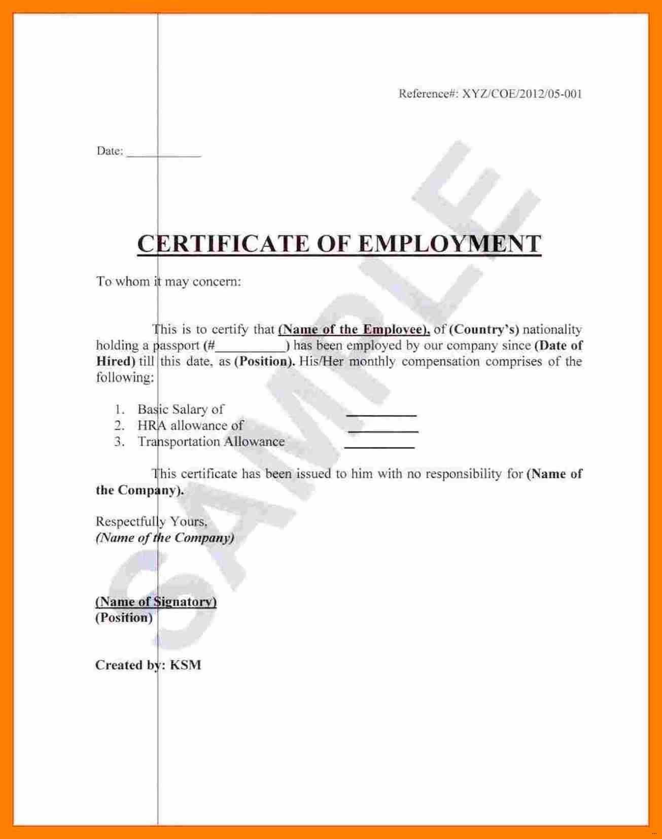 Certificate of Employment