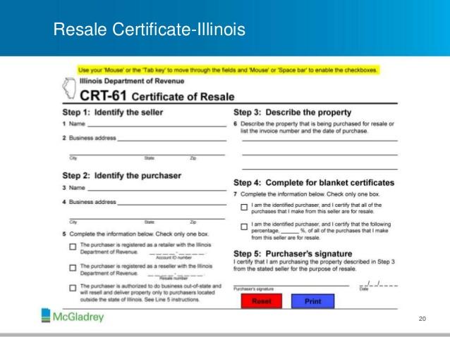 Certificate of Resale Illinois