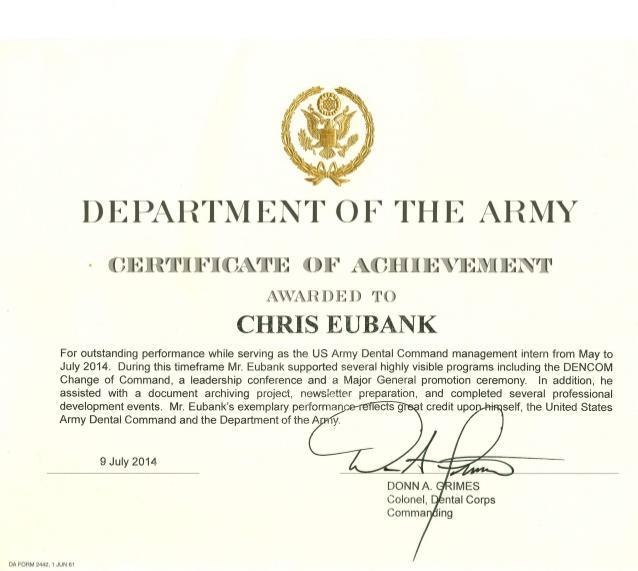 Army Certificate of Achievement