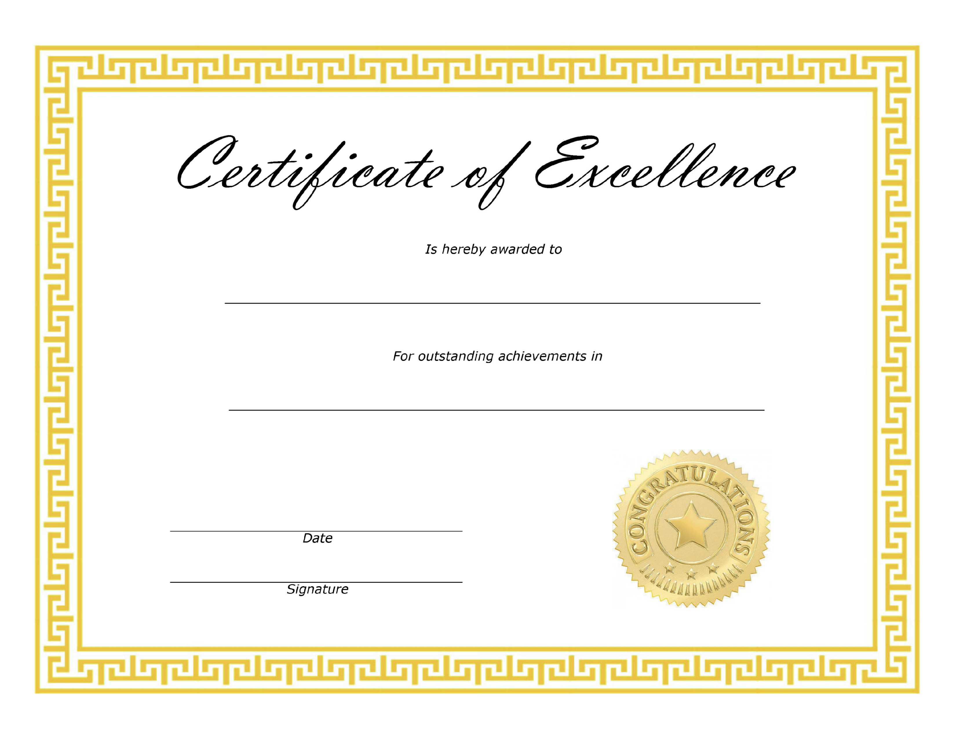 ❤️ Free Sample Certificate of Excellence Templates❤️ With Free Certificate Of Excellence Template