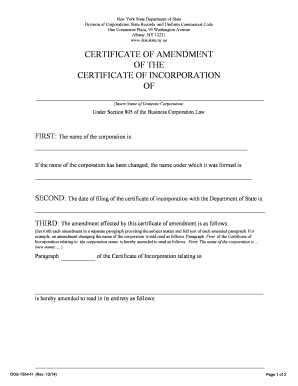 Certificate of Amendment NY