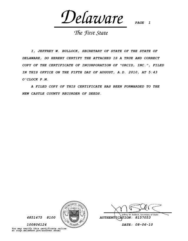 Certificate of Incumbency Delaware